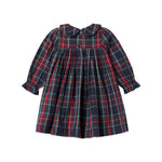 Mørkeblå og rød ternet julekjole med krave og lange ærmer til baby