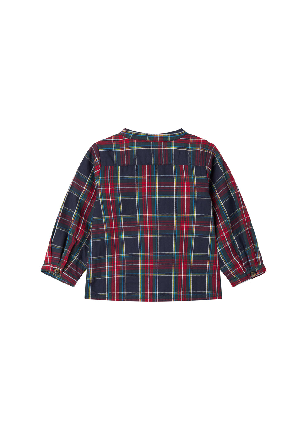 Mørkeblå og rød ternet juleskjorte med knapper og rund hals til baby