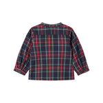 Mørkeblå og rød ternet juleskjorte med knapper og rund hals til baby