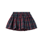 Mørkeblåt grønt og rødt ternet julenederdel med elastisk talje til børn