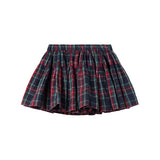 Mørkeblåt grønt og rødt ternet julenederdel med elastisk talje til børn