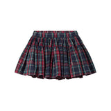 Mørkeblåt grønt og rødt ternet julenederdel med elastisk talje til børn