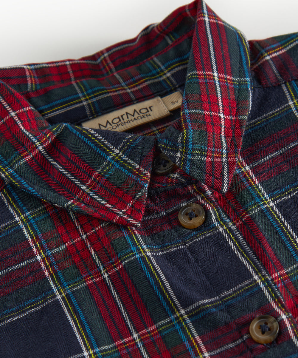 Mørkeblå, grøn og rød ternet juleskjorte med lange ærmer til børn