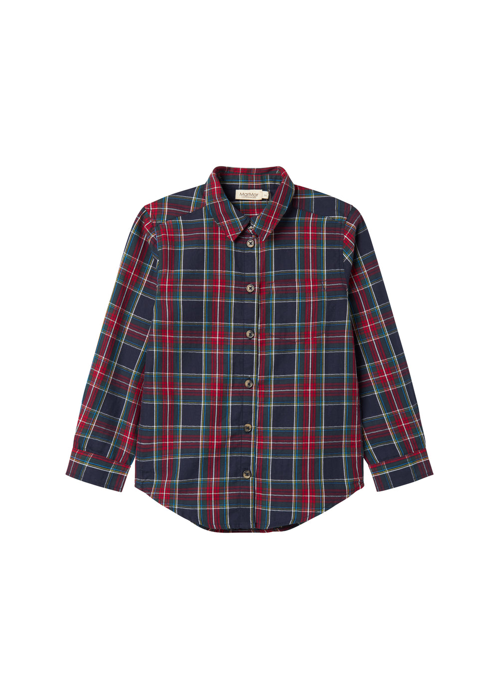 Mørkeblå, grøn og rød ternet juleskjorte med lange ærmer til børn