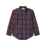 Mørkeblå, grøn og rød ternet juleskjorte med lange ærmer til børn