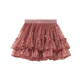 Rosa festnederdel i tyl med flæser og gyldne prikker til børn