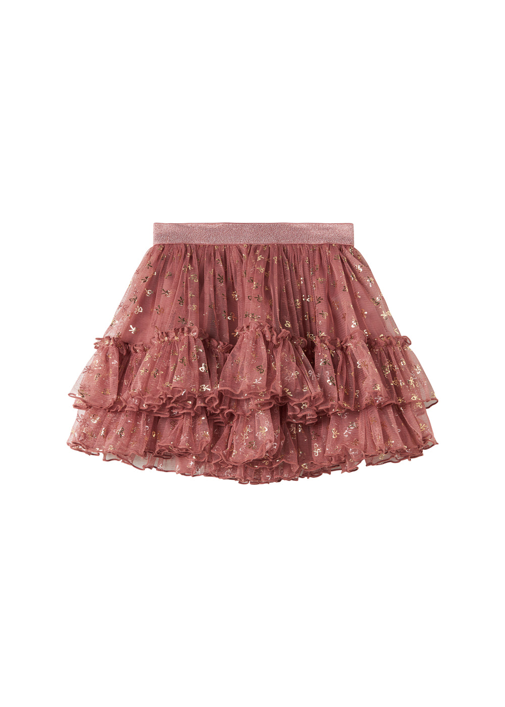 Rosa festnederdel i tyl med flæser og gyldne prikker til børn