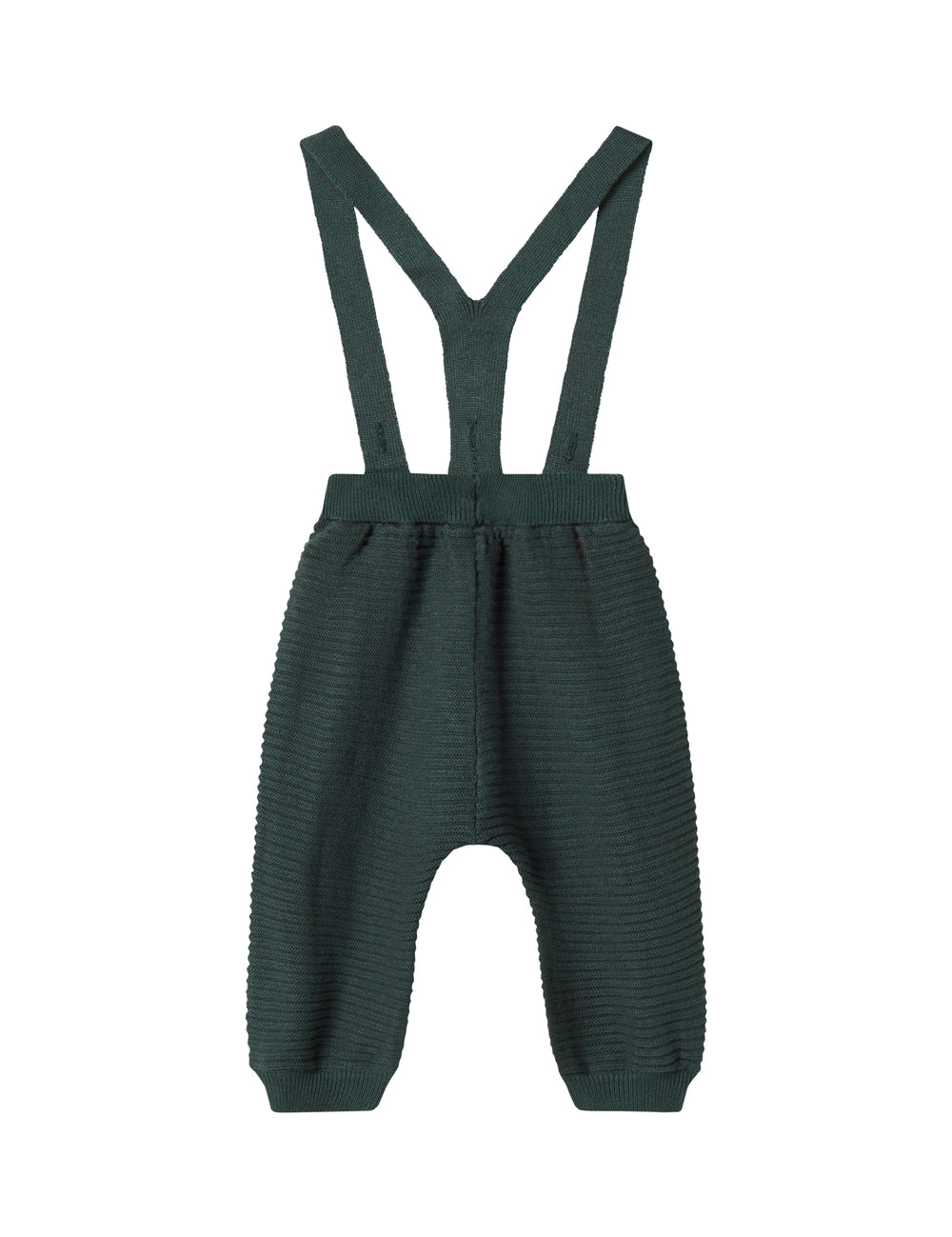 Mørkegrønne strikkede bukser med seler og fine knapper til baby
