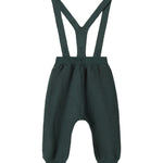 Mørkegrønne strikkede bukser med seler og fine knapper til baby