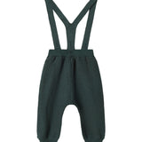 Mørkegrønne strikkede bukser med seler og fine knapper til baby