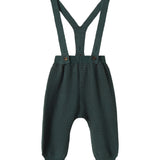 Mørkegrønne strikkede bukser med seler og fine knapper til baby