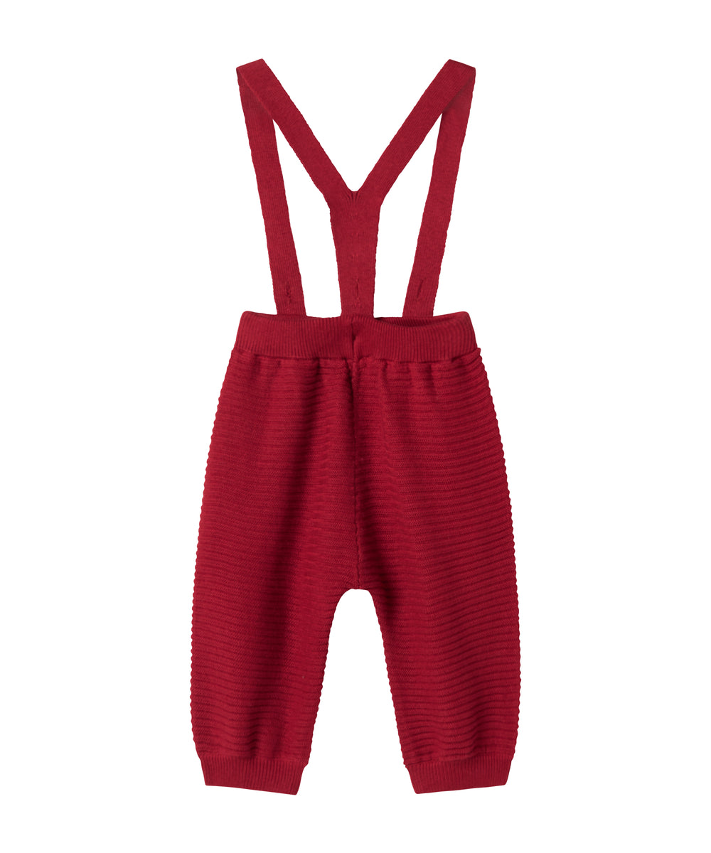Røde strikkede bukser med seler og fine knapper til baby