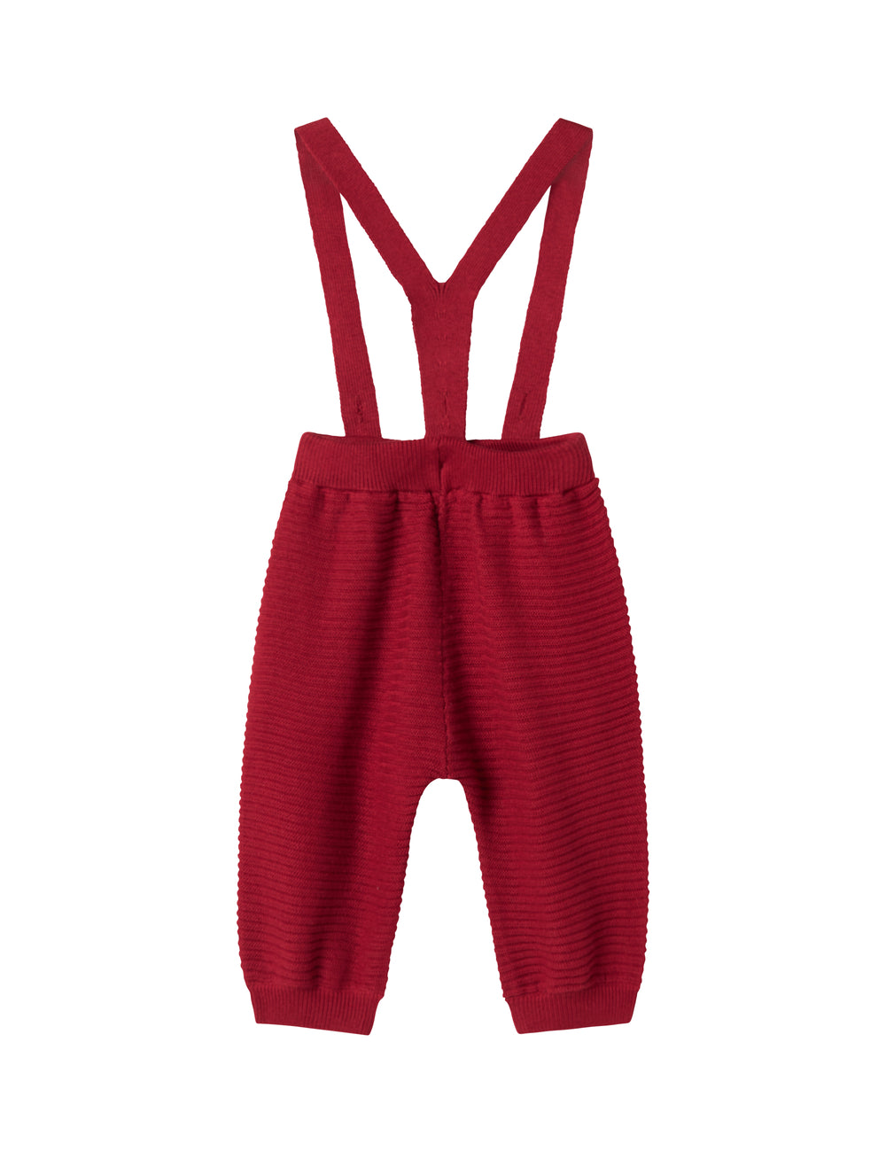 Røde strikkede bukser med seler og fine knapper til baby