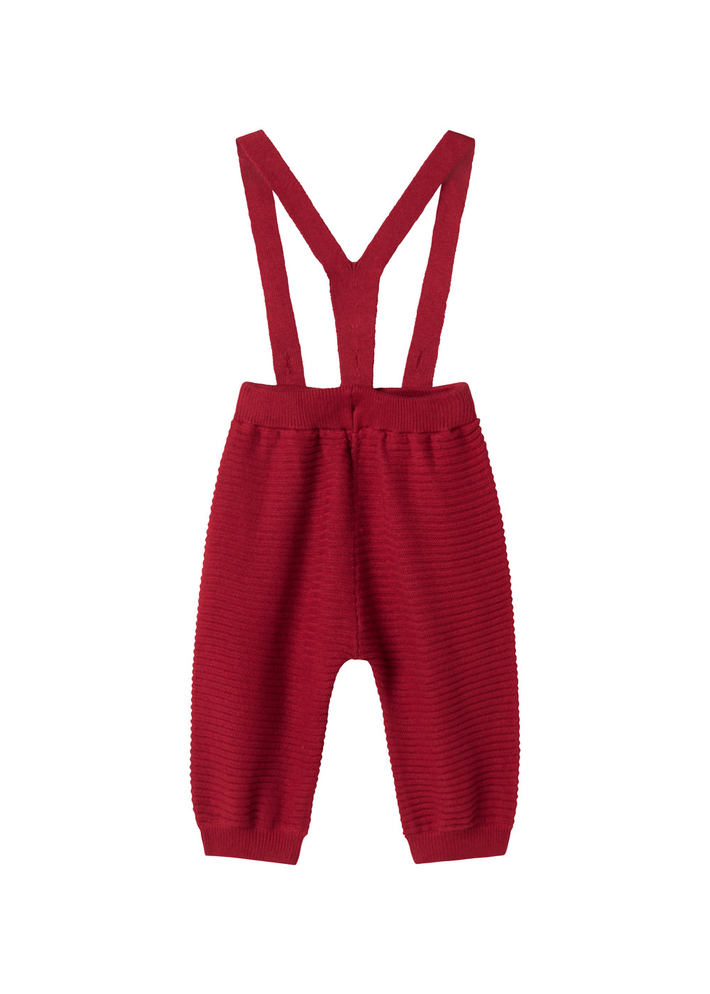 Røde strikkede bukser med seler og fine knapper til baby