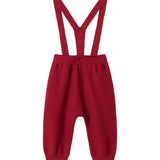 Røde strikkede bukser med seler og fine knapper til baby