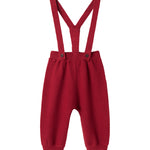 Røde strikkede bukser med seler og fine knapper til baby