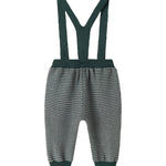 Mørkegrønne strikkede bukser med seler og fine striber til baby