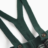 Mørkegrønne strikkede bukser med seler og fine striber til baby