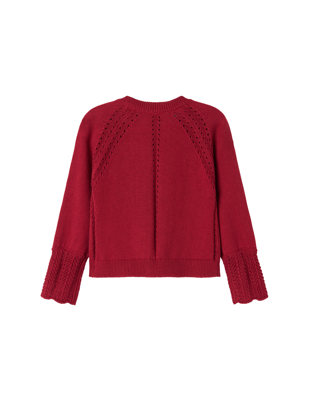 Rød juletrøje med fine hulmønstre og ribkanter til baby