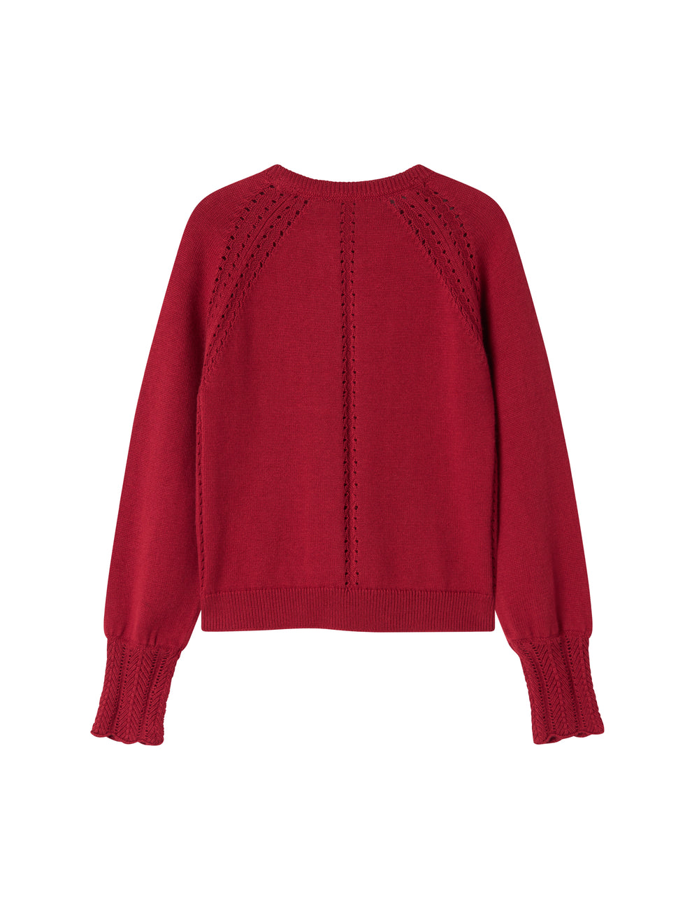 Rød juletrøje med fine hulmønstre og ribkanter til børn