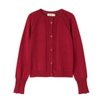 Rød julecardigan med fine hulmønstre og ribkanter til børn