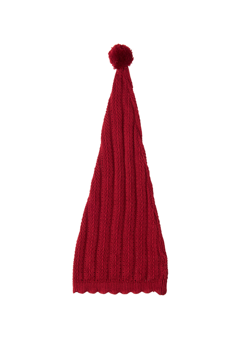Rød strikket nissehue med kvast til baby