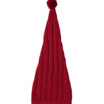 Rød strikket nissehue med kvast til baby