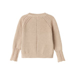 Beige cardigan med guldglimmer og fine ribdetaljer til baby