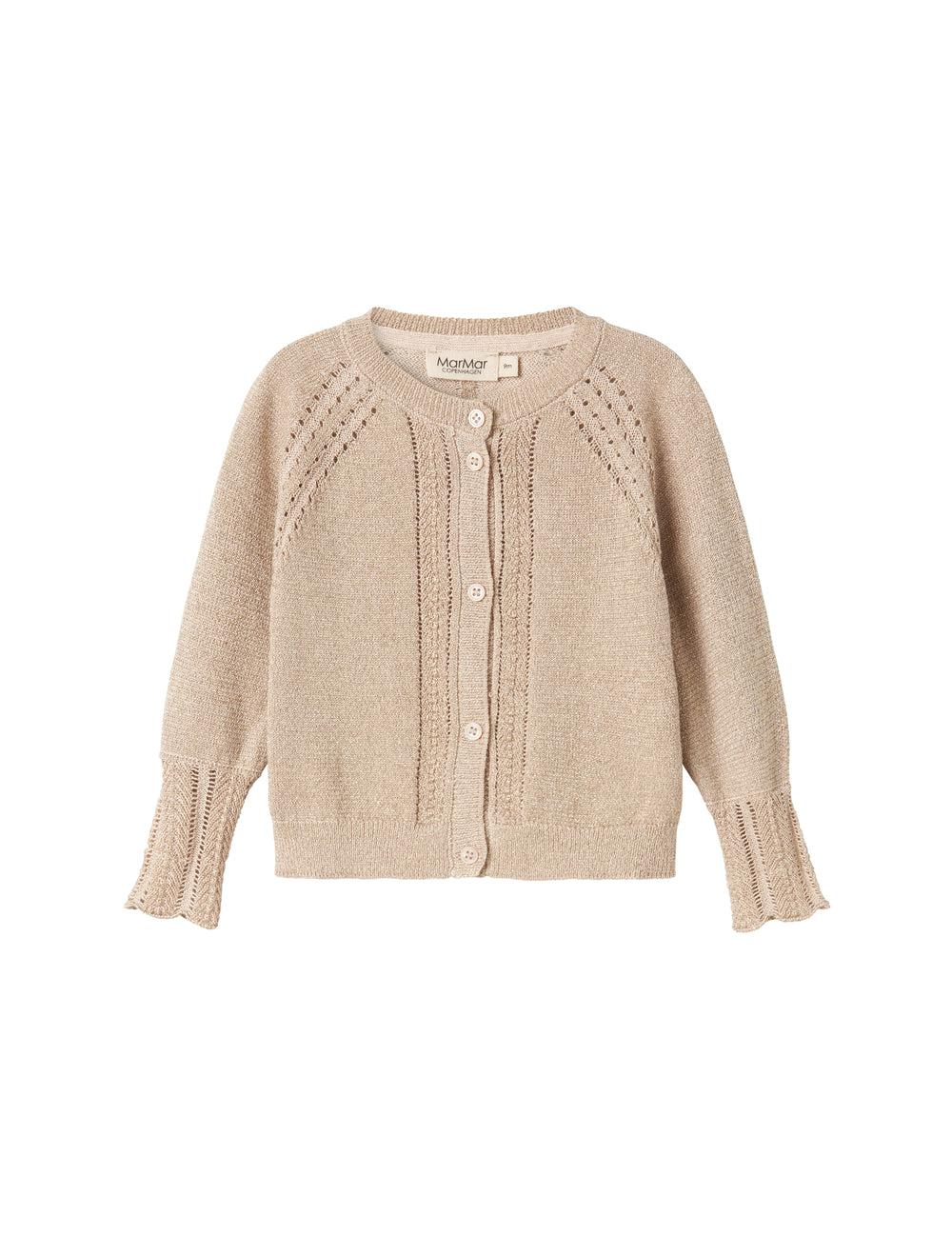 Beige cardigan with gold glitter and fine rib details for baby