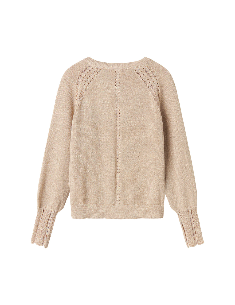 Beige cardigan med guldglimmer og fine ribdetaljer til børn