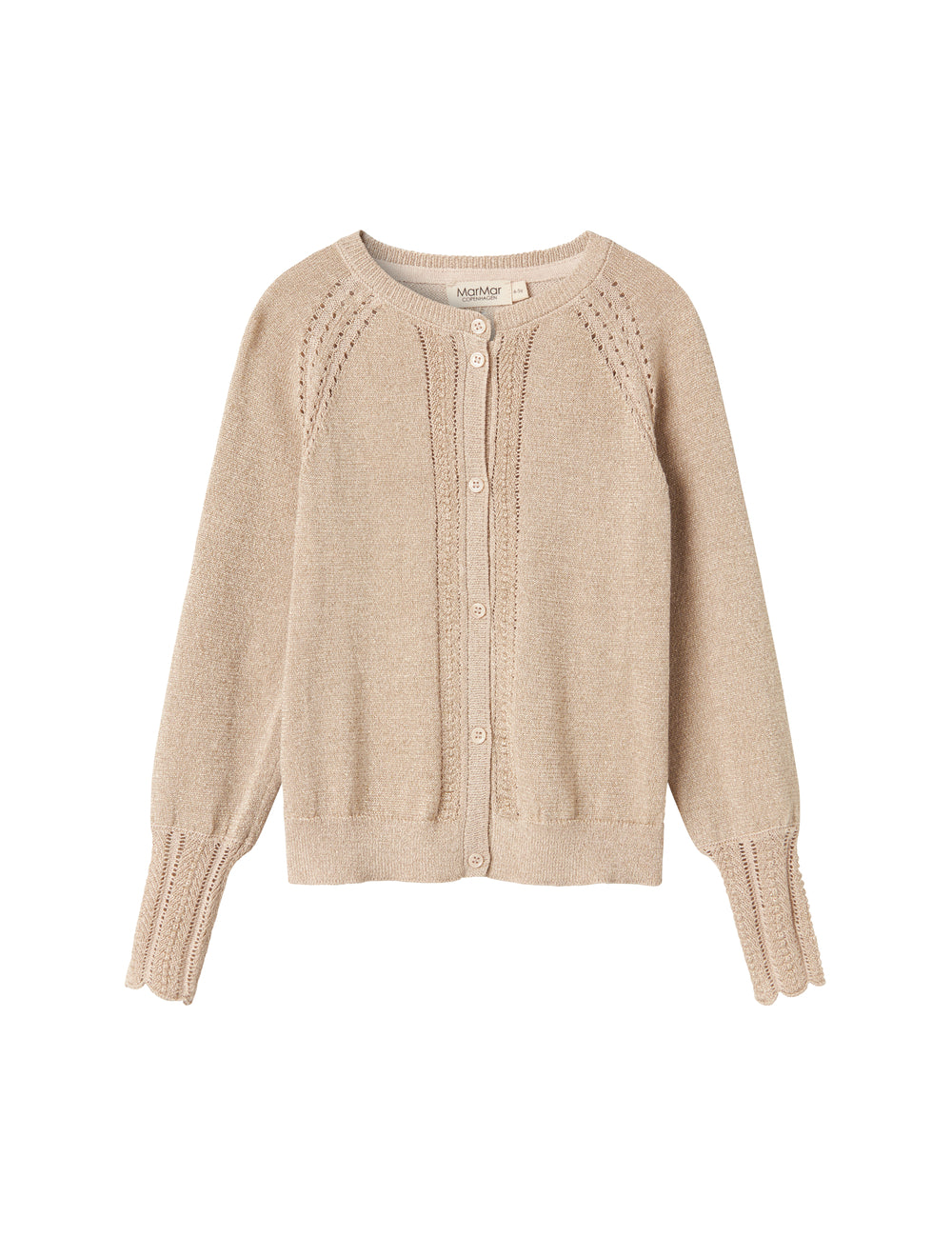 Beige cardigan with gold glitter and fine rib details for children