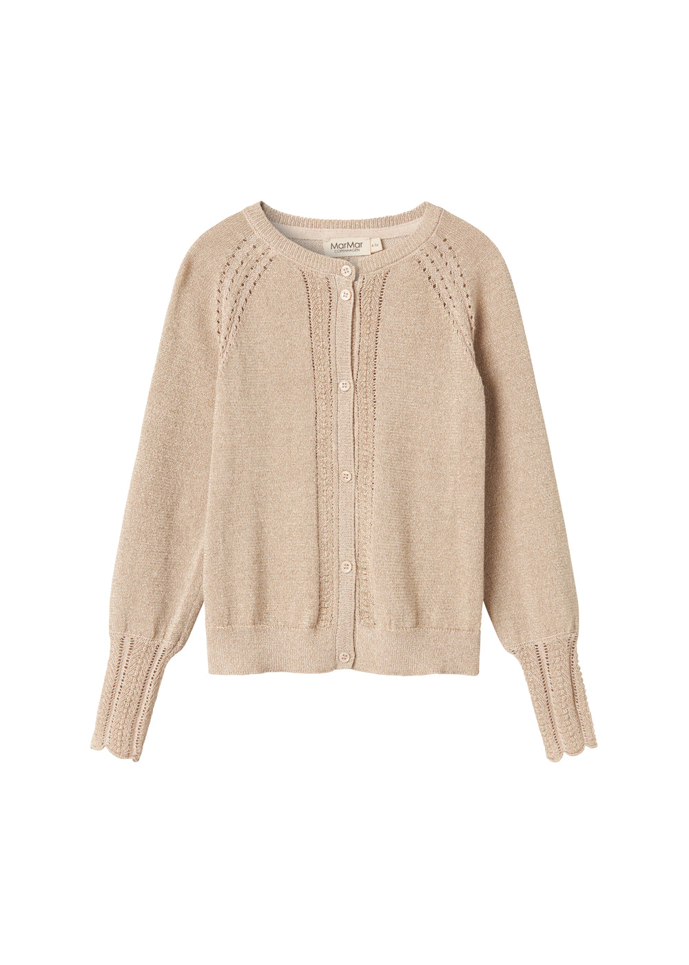 Beige cardigan med guldglimmer og fine ribdetaljer til børn