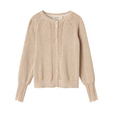 Beige cardigan med guldglimmer og fine ribdetaljer til børn