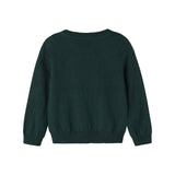 Strikket babybluse med ternet mønster i mørkegrøn