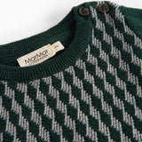 Strikket babybluse med ternet mønster i mørkegrøn