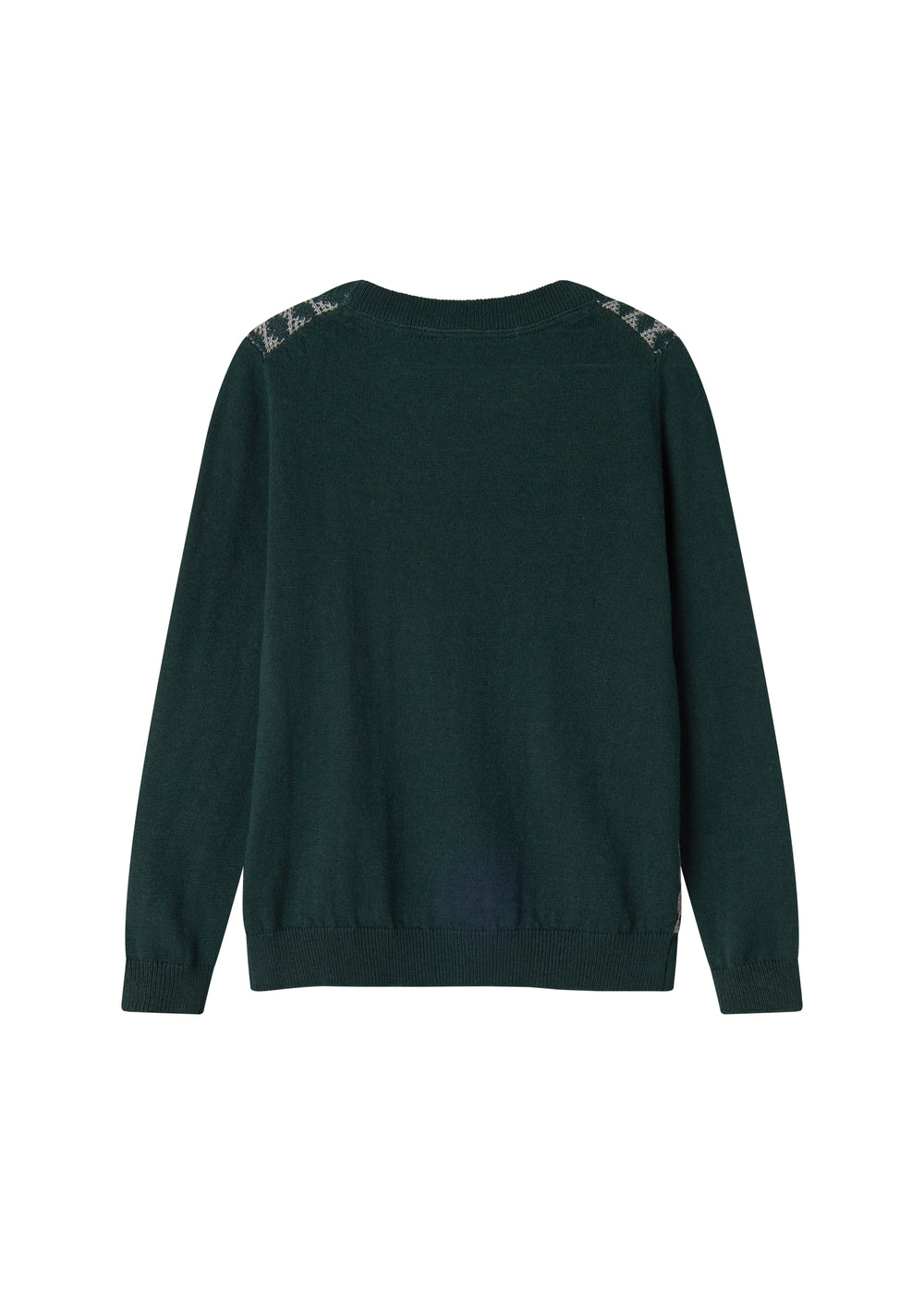 Strikket bluse med ternet mønster i mørkegrøn til børn