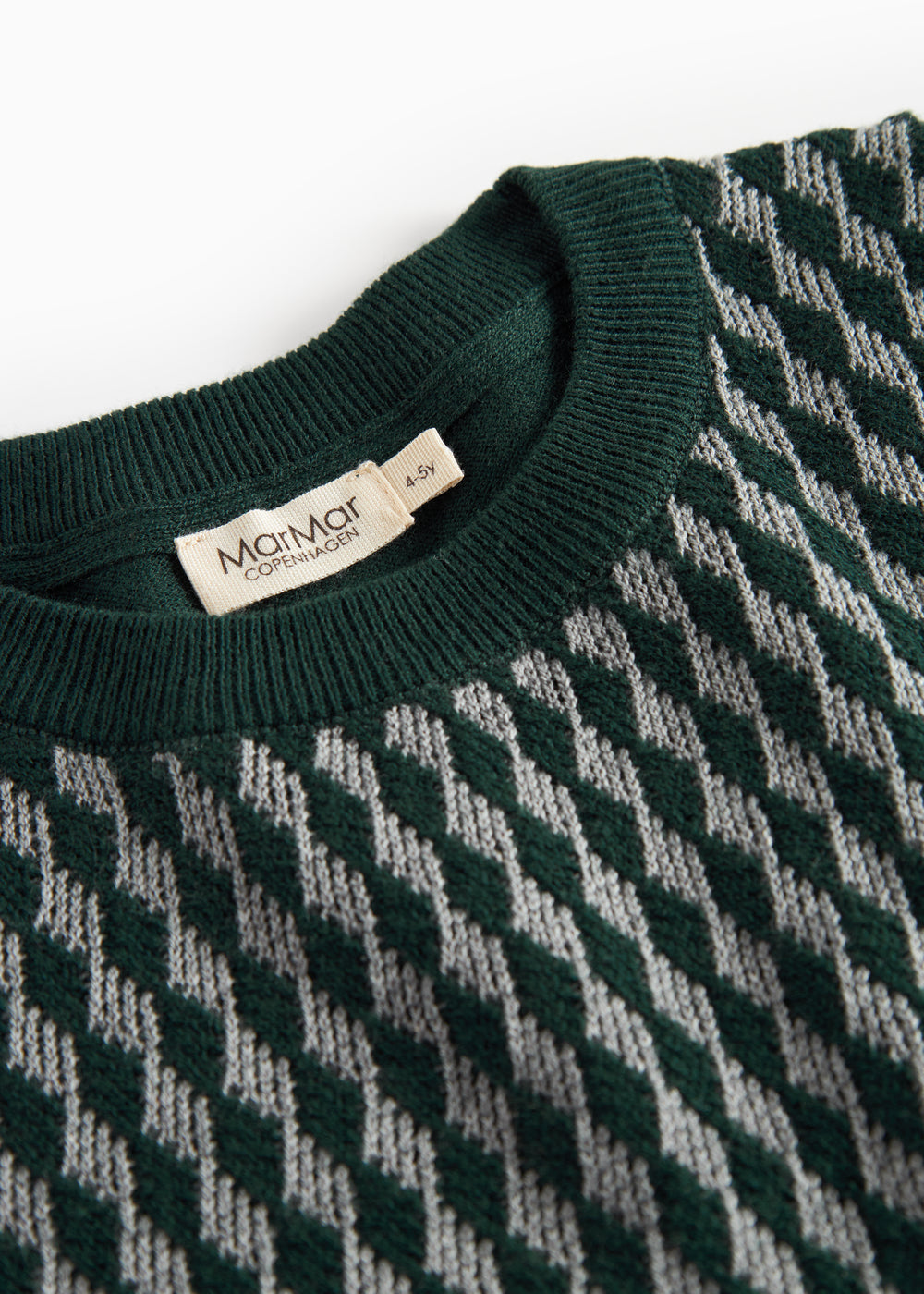 Strikket bluse med ternet mønster i mørkegrøn til børn