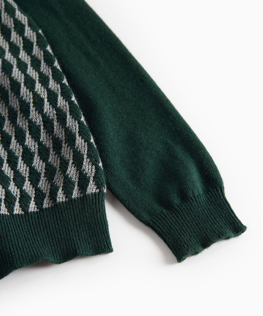 Strikket bluse med ternet mønster i mørkegrøn til børn