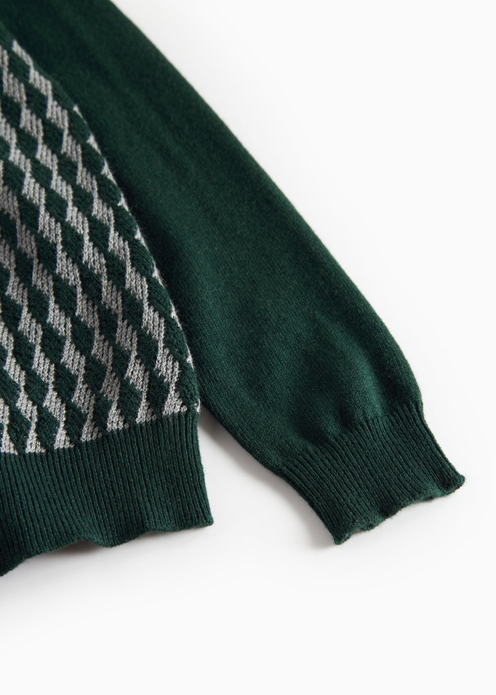 Strikket bluse med ternet mønster i mørkegrøn til børn