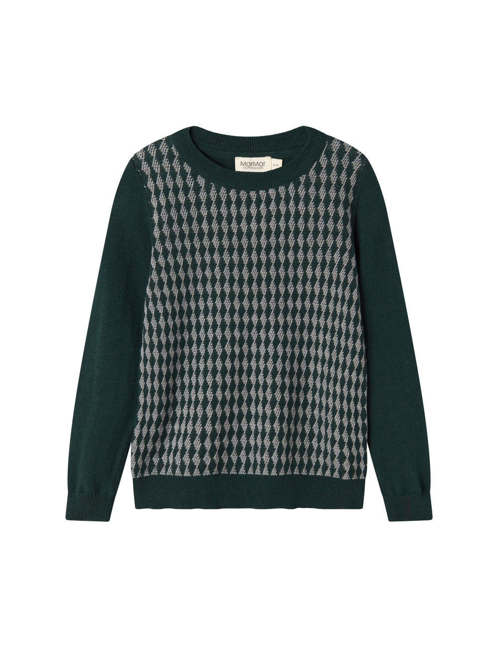 Strikket bluse med ternet mønster i mørkegrøn til børn