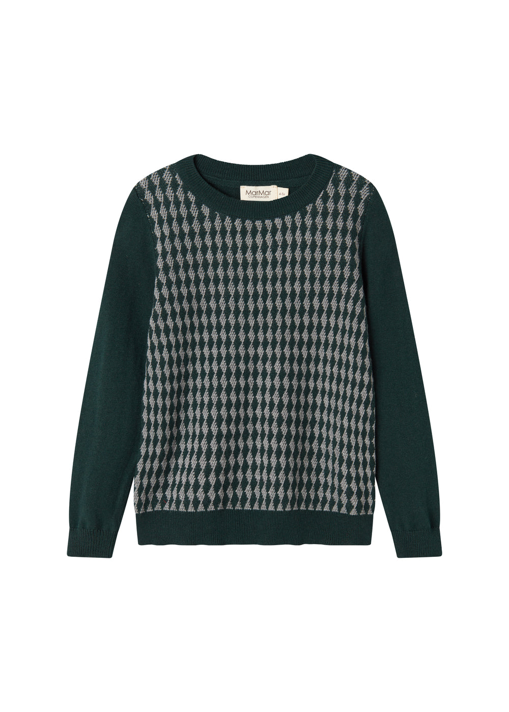 Strikket bluse med ternet mønster i mørkegrøn til børn