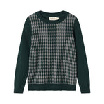 Strikket bluse med ternet mønster i mørkegrøn til børn