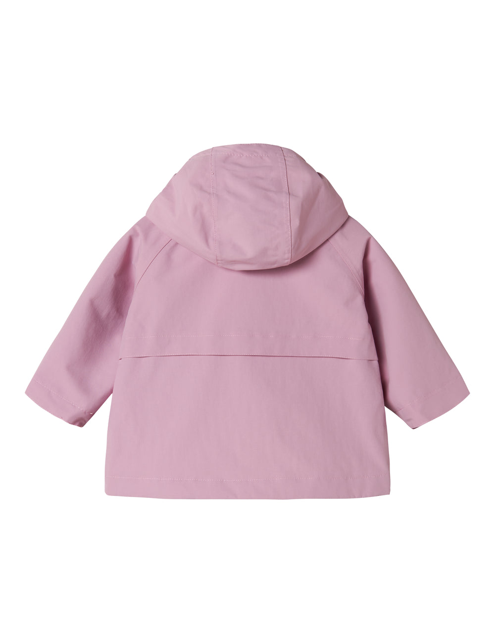 Lyserød overgangsjakke med hætte, lynlås og lommer til baby