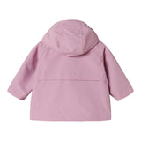 Lyserød overgangsjakke med hætte, lynlås og lommer til baby