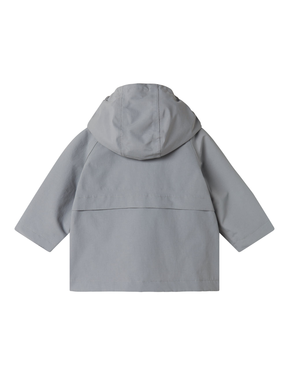 Grå overgangsjakke med hætte, lynlås og lommer til baby