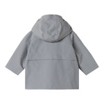 Grå overgangsjakke med hætte, lynlås og lommer til baby