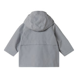Grå overgangsjakke med hætte, lynlås og lommer til baby