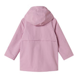 Lyserød overgangsjakke med hætte, lommer og knapper