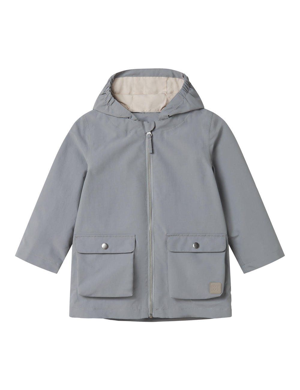 Gray transition jacket with a hood and pockets for children