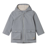 Gray transition jacket with a hood and pockets for children